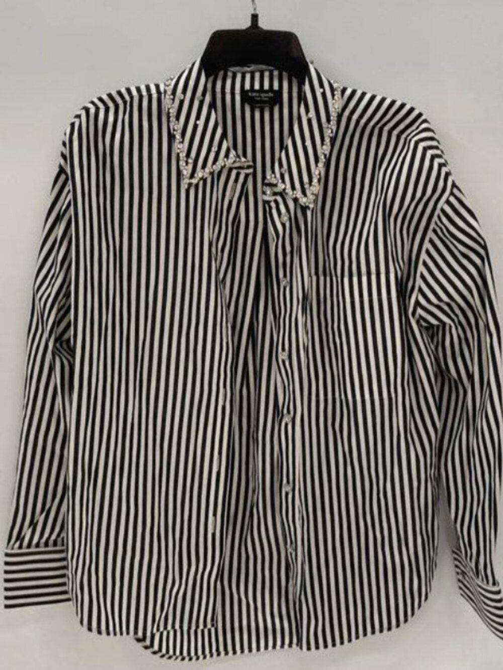 ✨ Kate Spade Acrobat Stripe Embellished Rhinestone Collar Button Down Shirt L ✨ - Picture 4 of 8